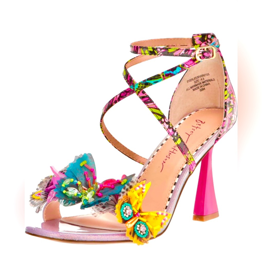 Betsey Johnson Everlee Pink Butterfly Applique Ankle Strap Sandals NWOT Size 5.5